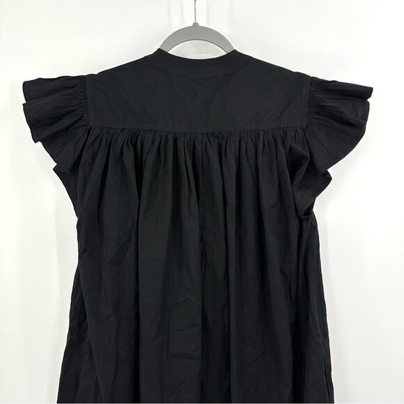 Madewell Flutter Sleeve Button-Front Mini Dress in Poplin in black Size XS - Picture 8 of 10